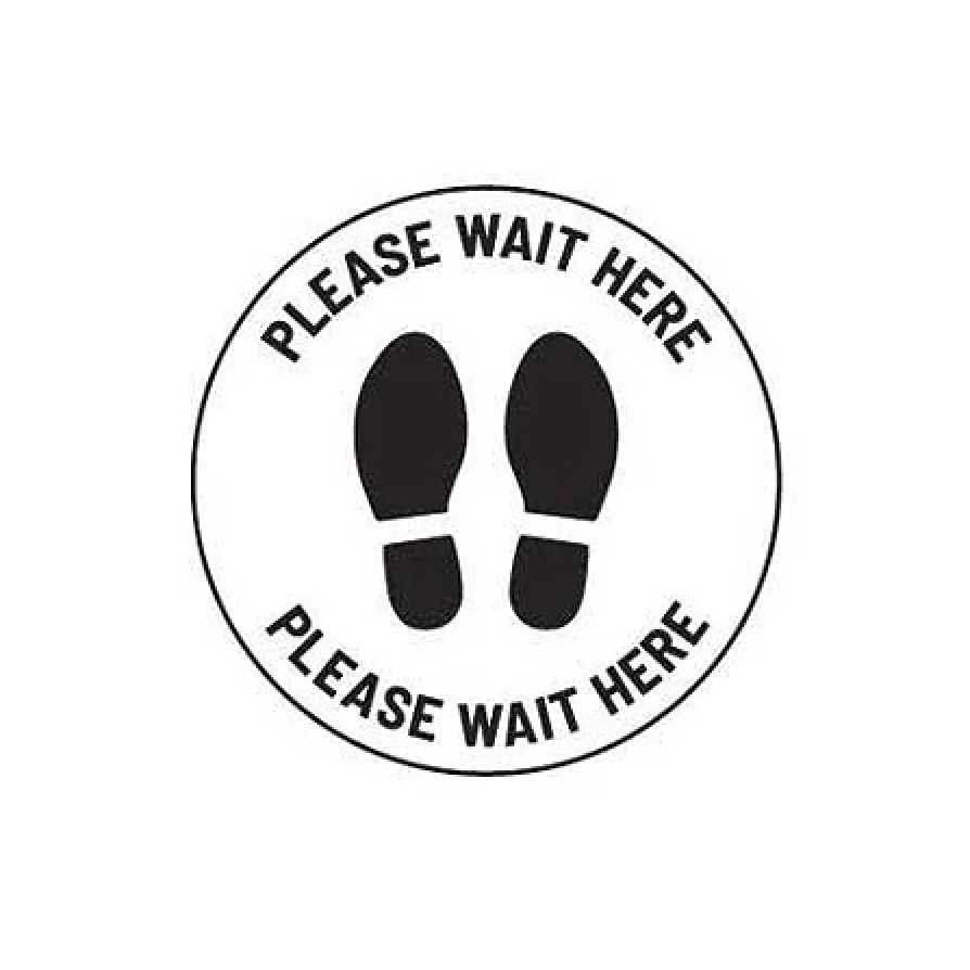 Floor Decal - Please Wait Here (Feet) 400mm White